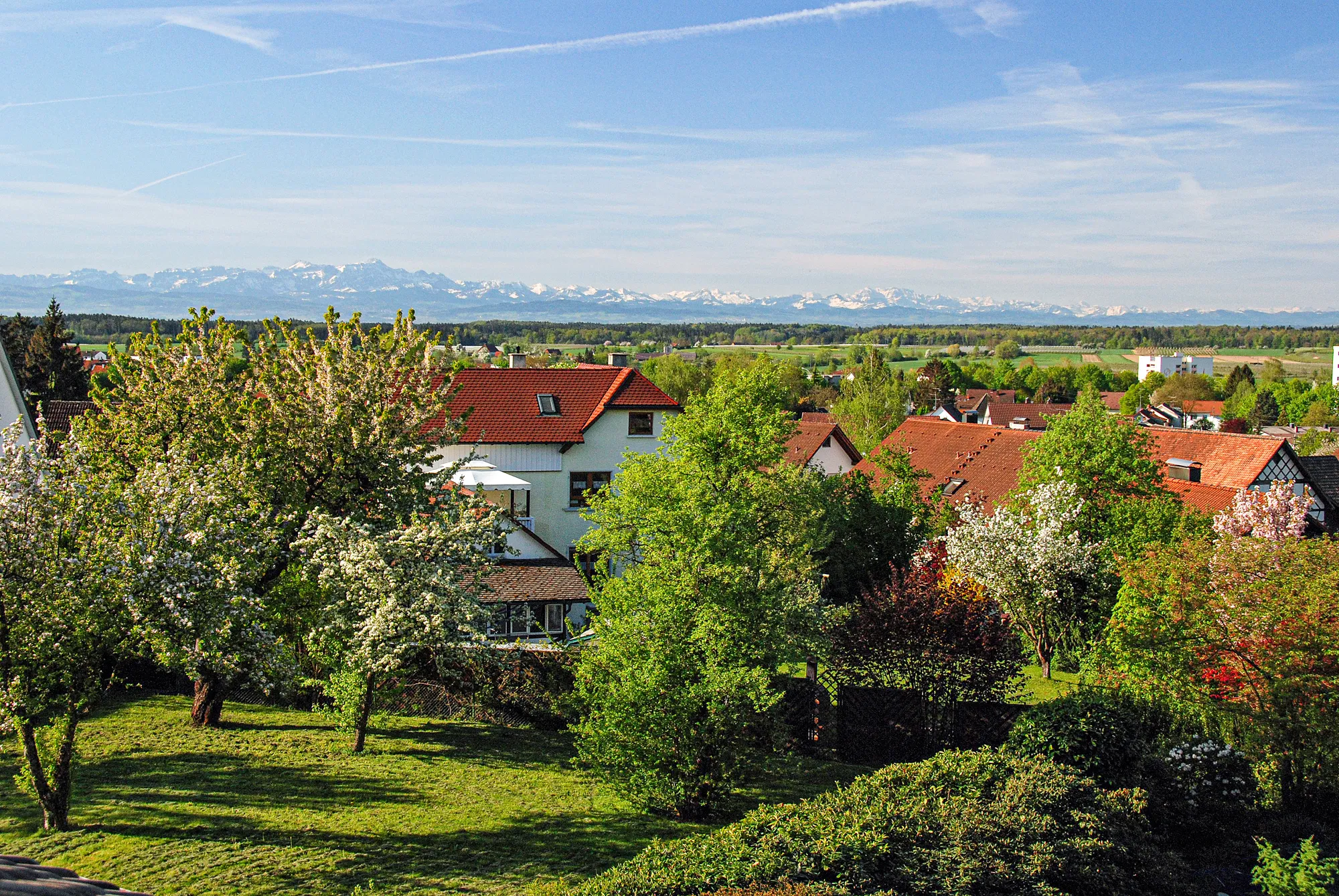Blick über Markdorf auf die Alpen